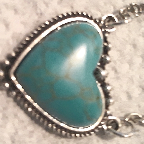 Vintage Boho Southwest Heart Necklace Turquoise Blue Ston Silver NEW in pkg - Picture 3 of 12
